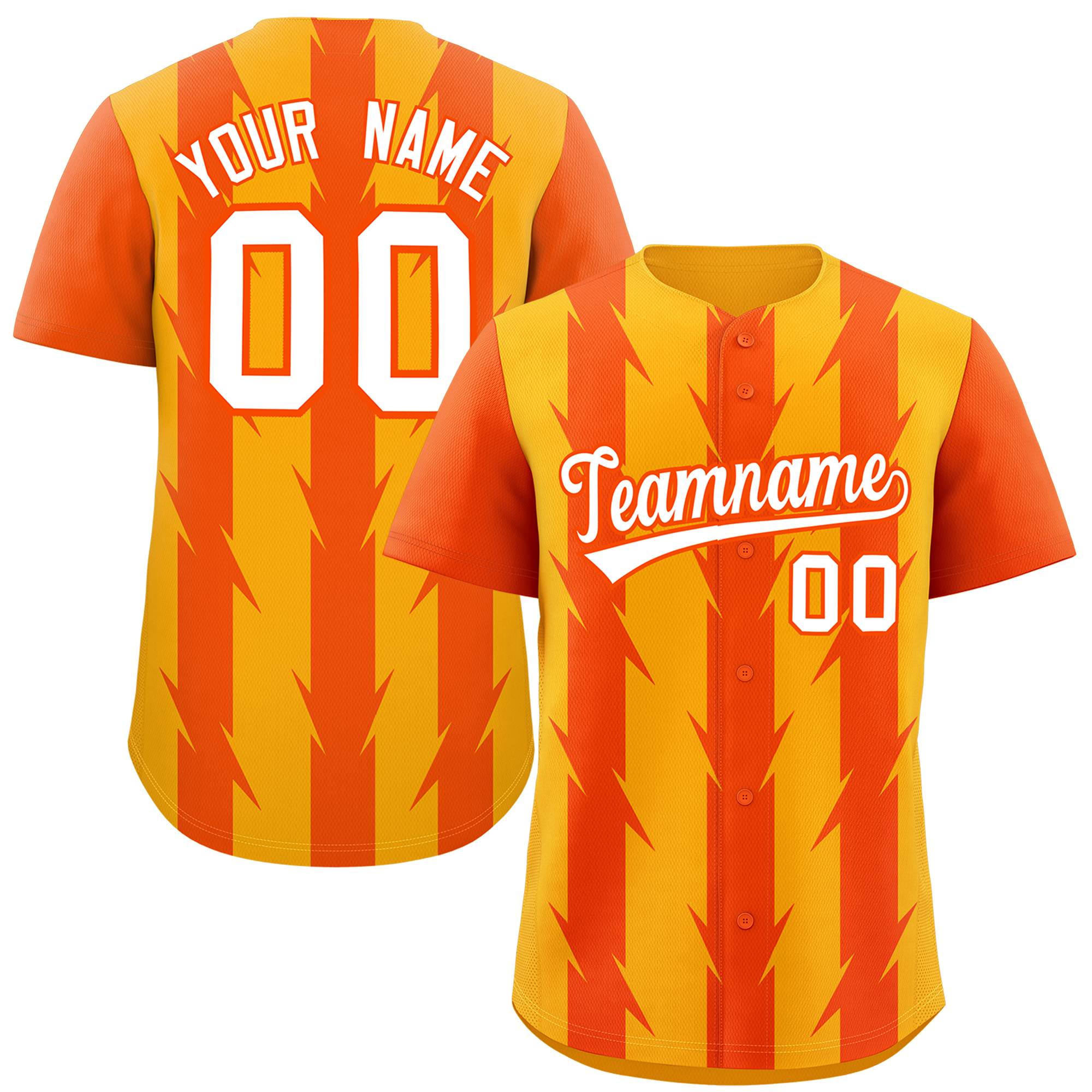 Custom Yellow Orange Raglan Sleeves Blade Pattern Authentic Baseball Jersey