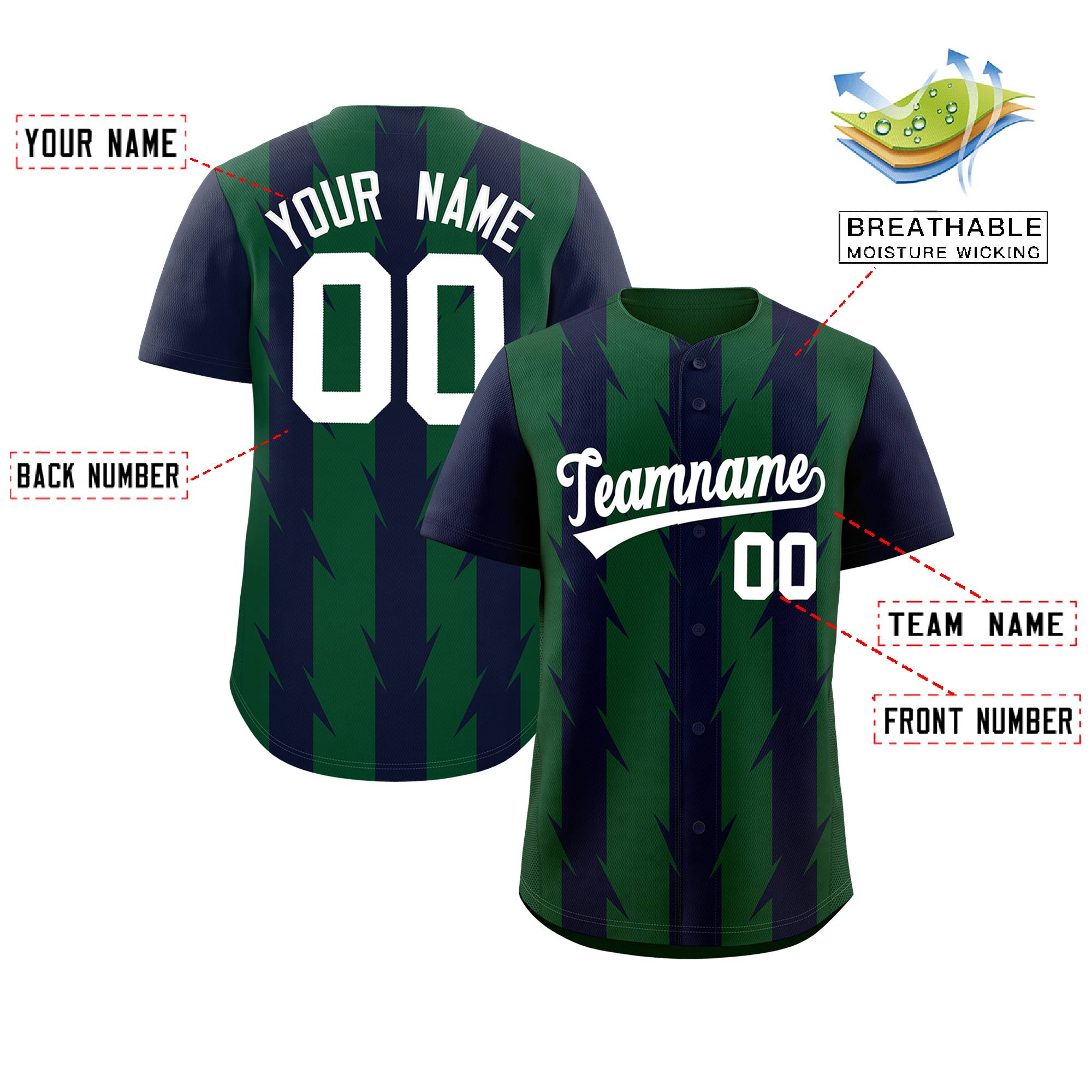 Custom Green Navy Raglan Sleeves Blade Pattern Authentic Baseball Jersey