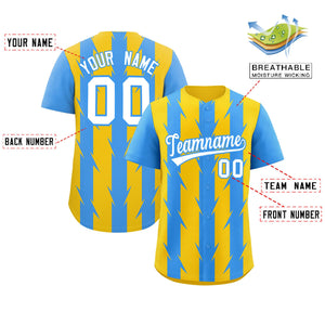 Custom Gold Powder Blue Raglan Sleeves Blade Pattern Authentic Baseball Jersey