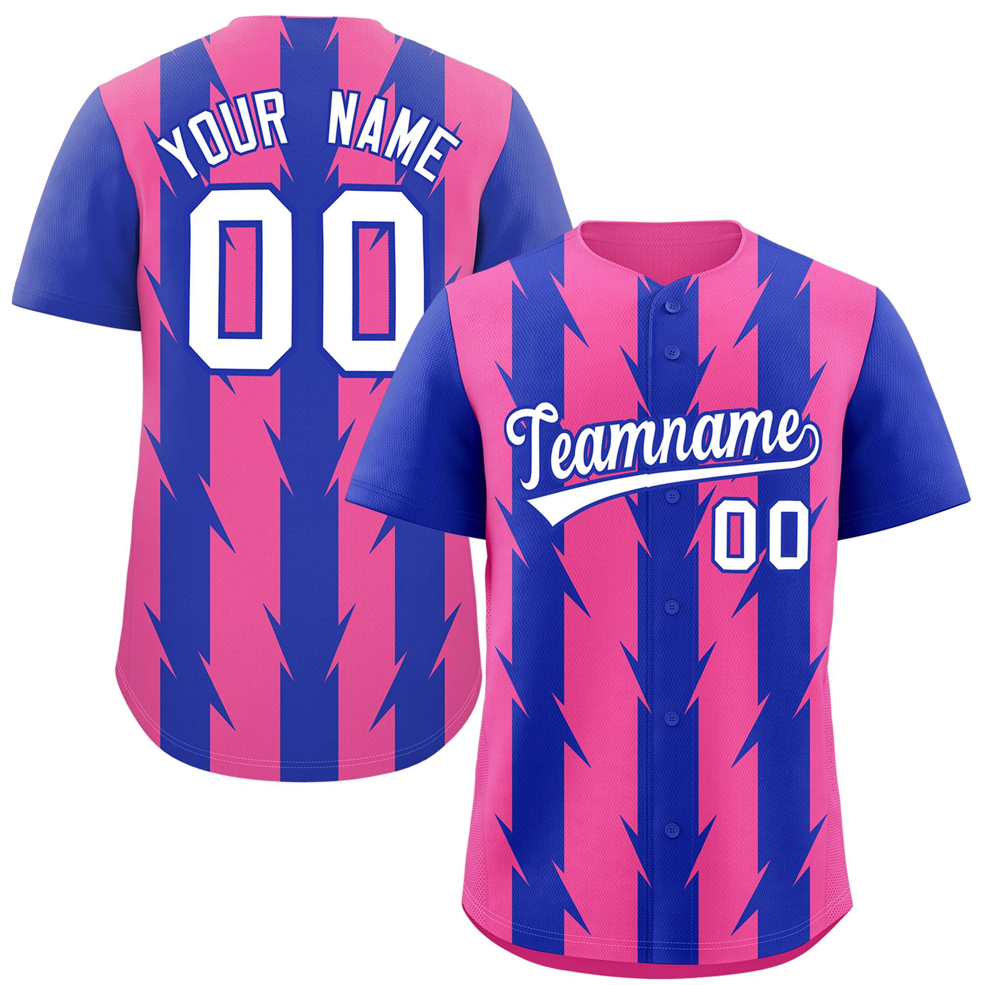 Custom Pink Royal Raglan Sleeves Blade Pattern Authentic Baseball Jersey