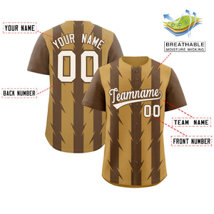 Custom Old Gold Light Brown Raglan Sleeves Blade Pattern Authentic Baseball Jersey