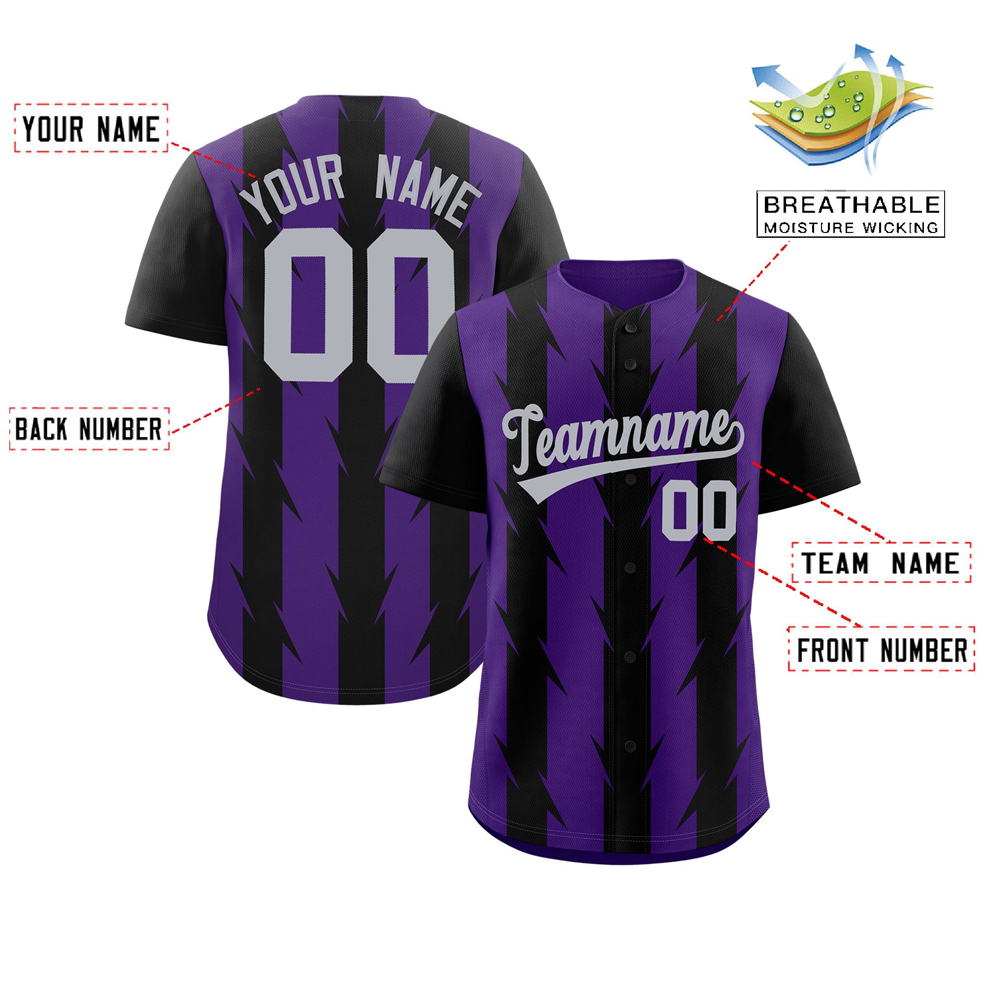 Custom Purple Black Raglan Sleeves Blade Pattern Authentic Baseball Jersey