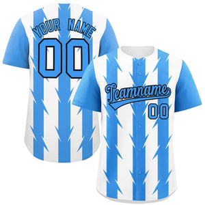 Custom White Powder Blue Raglan Sleeves Blade Pattern Authentic Baseball Jersey