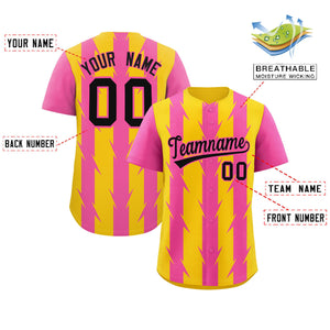 Custom Gold Pink Raglan Sleeves Blade Pattern Authentic Baseball Jersey