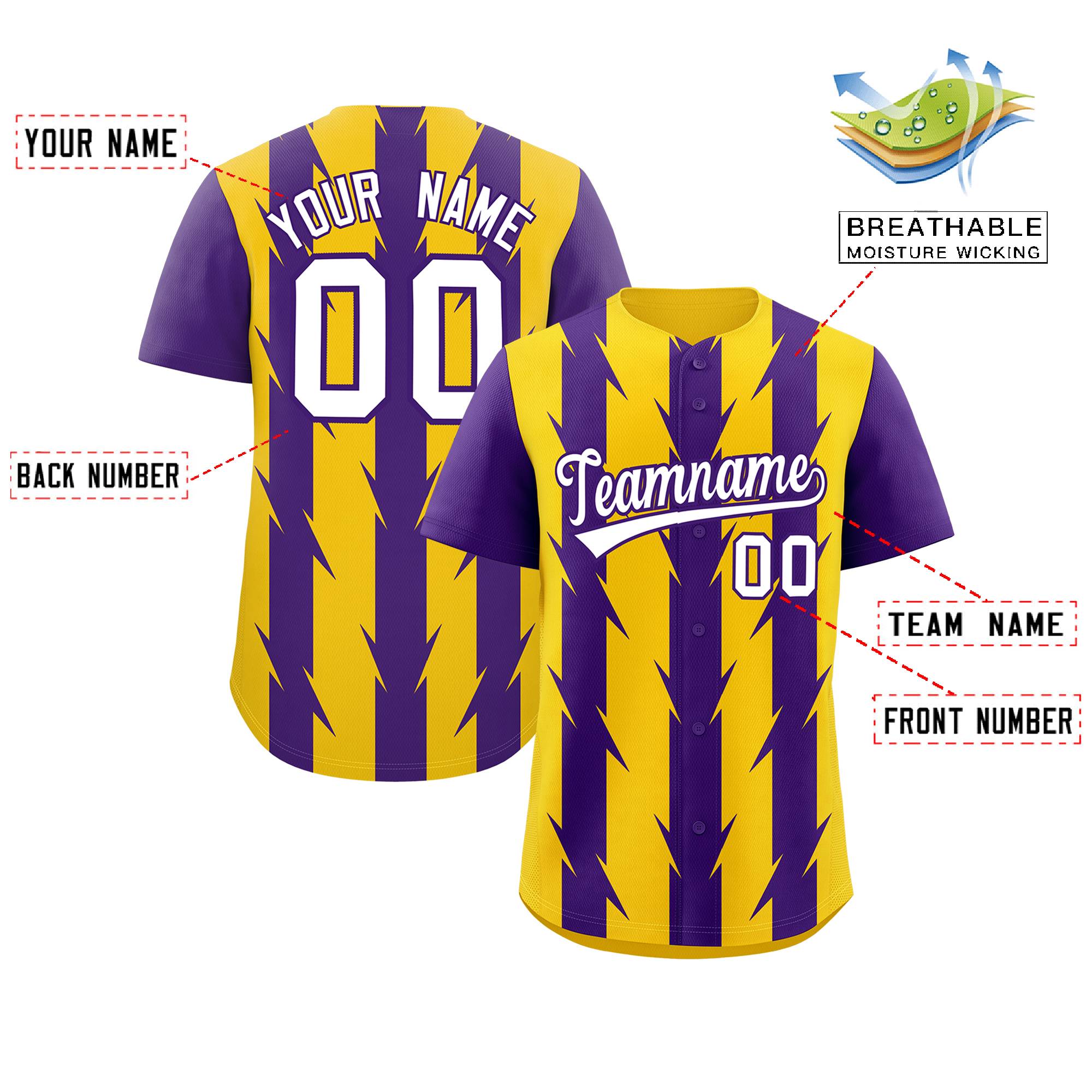 Custom Gold Purple Raglan Sleeves Blade Pattern Authentic Baseball Jersey