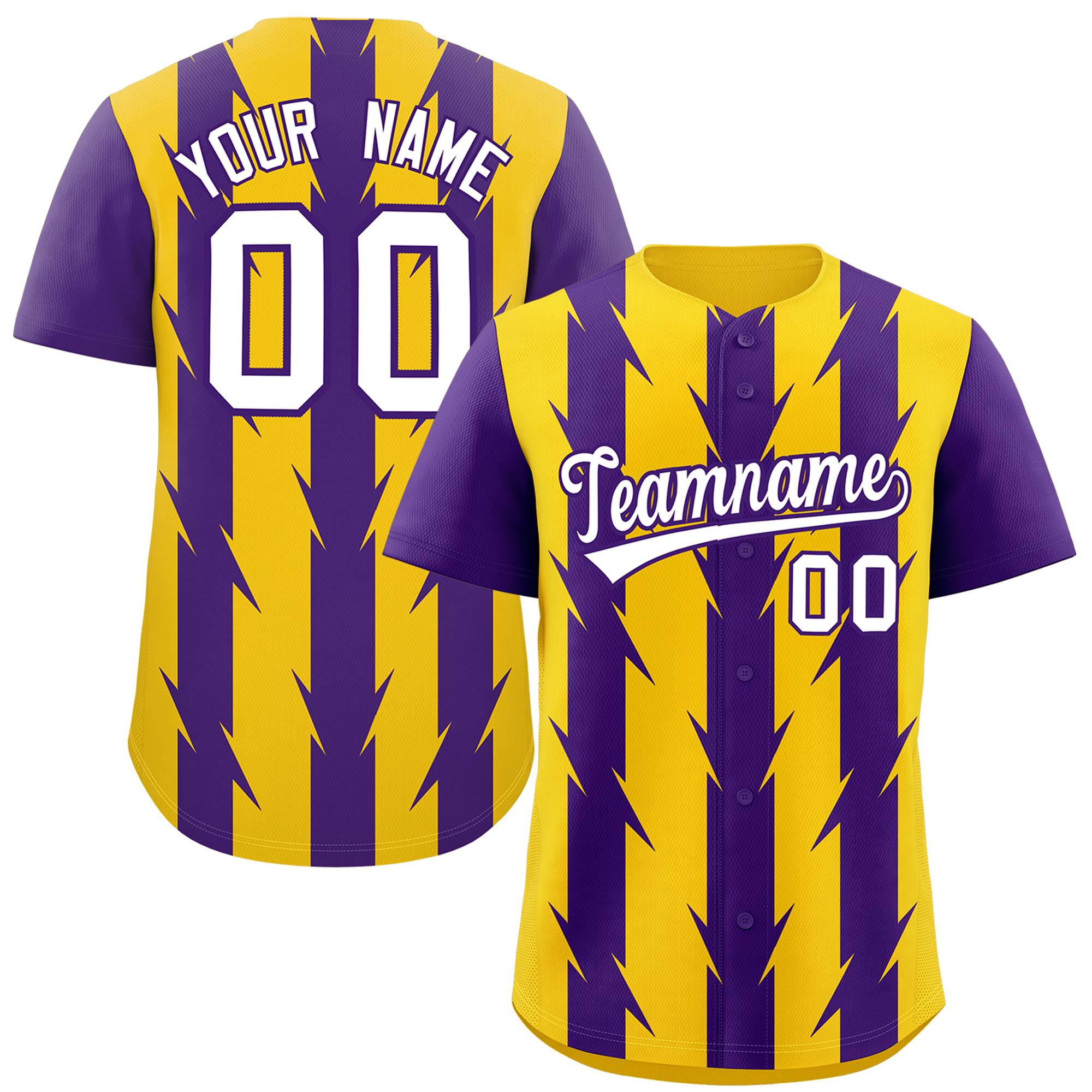 Custom Gold Purple Raglan Sleeves Blade Pattern Authentic Baseball Jersey