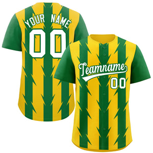 Custom Gold Kelly Green Raglan Sleeves Blade Pattern Authentic Baseball Jersey