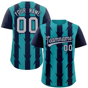 Custom Aqua Navy Raglan Sleeves Blade Pattern Authentic Baseball Jersey