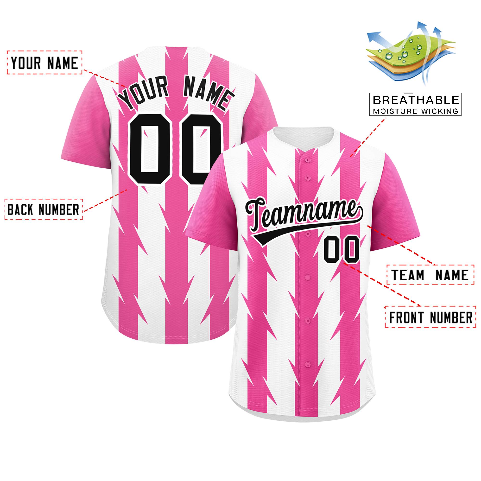 Custom White Pink Raglan Sleeves Blade Pattern Authentic Baseball Jersey