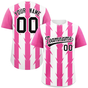 Custom White Pink Raglan Sleeves Blade Pattern Authentic Baseball Jersey