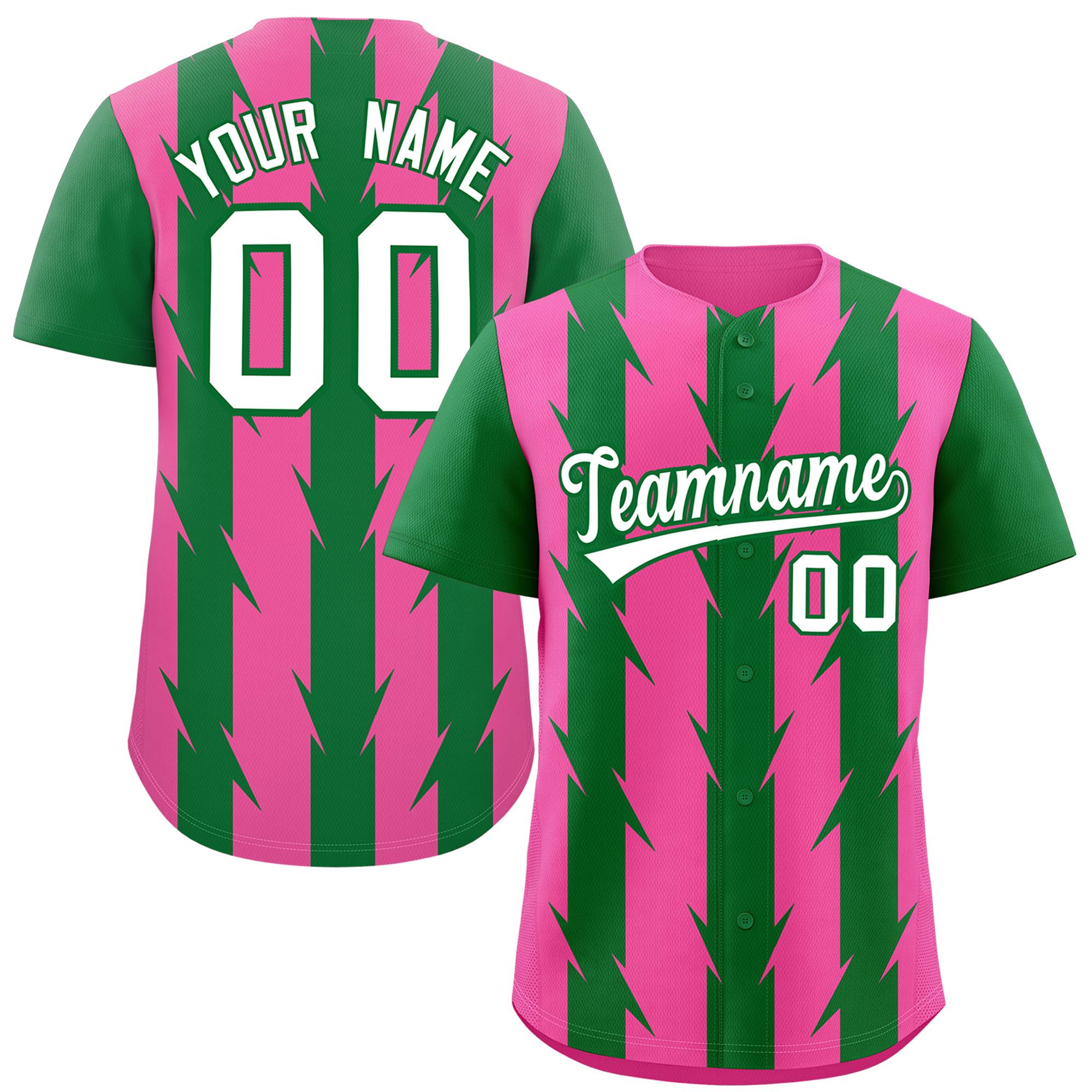 Custom Pink Kelly Green Raglan Sleeves Blade Pattern Authentic Baseball Jersey