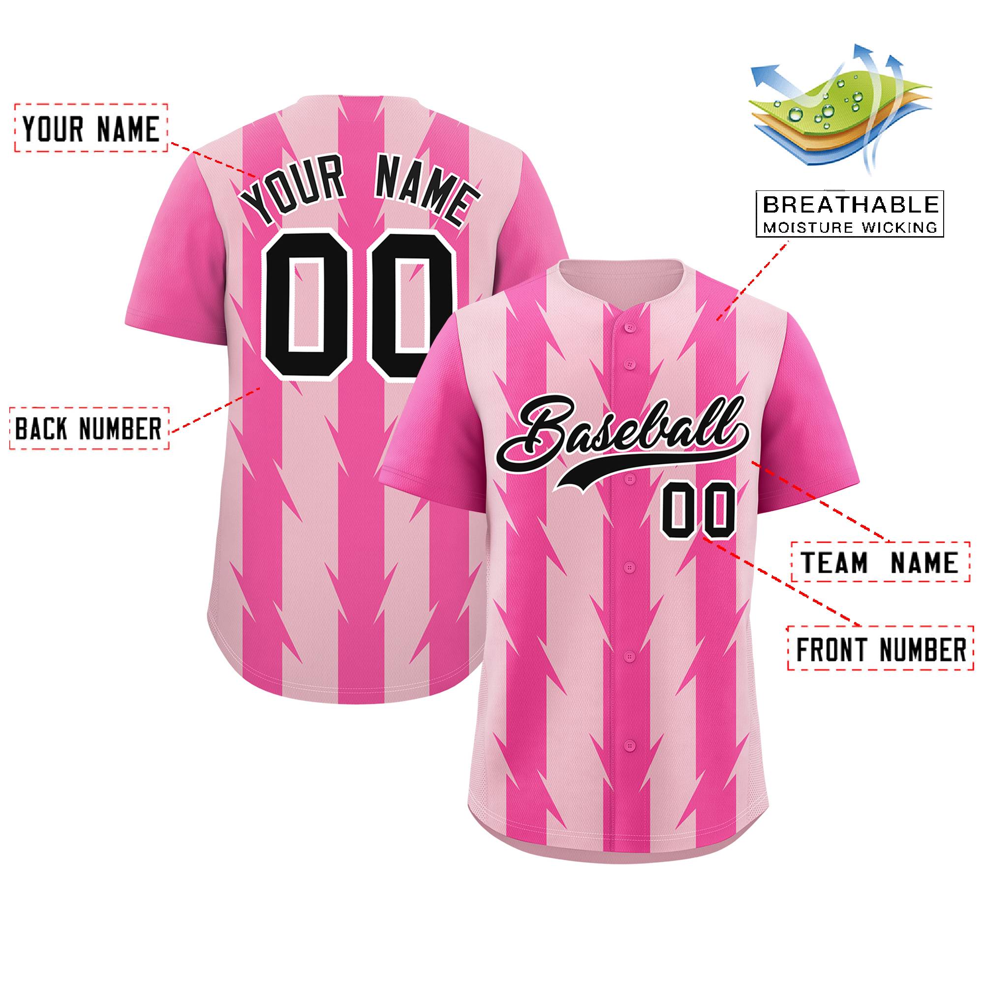 Custom Light Pink Pink Raglan Sleeves Blade Pattern Authentic Baseball Jersey