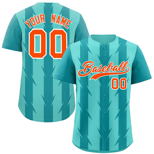 Custom Bright Green Aqua Raglan Sleeves Blade Pattern Authentic Baseball Jersey