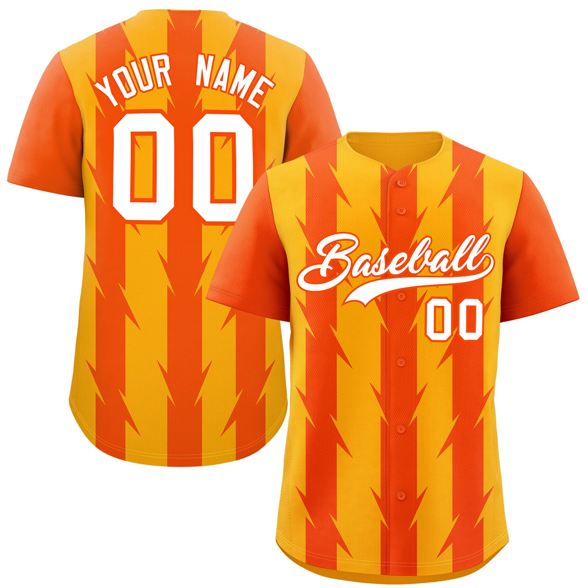 Custom Yellow Orange Raglan Sleeves Blade Pattern Authentic Baseball Jersey