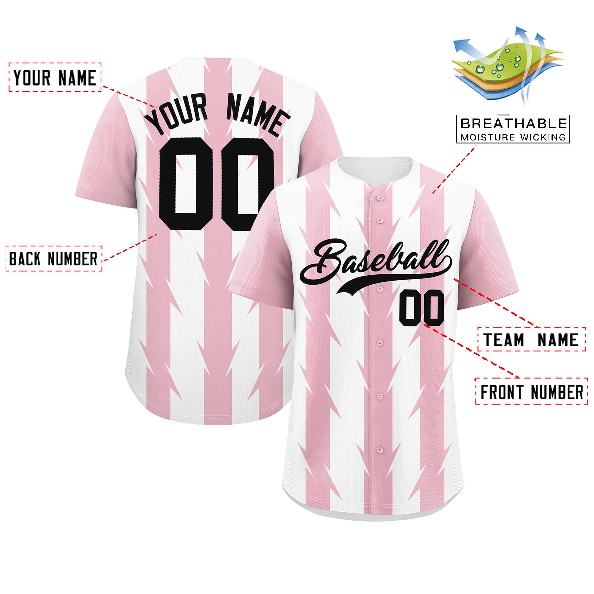 Custom White Light Pink Raglan Sleeves Blade Pattern Authentic Baseball Jersey