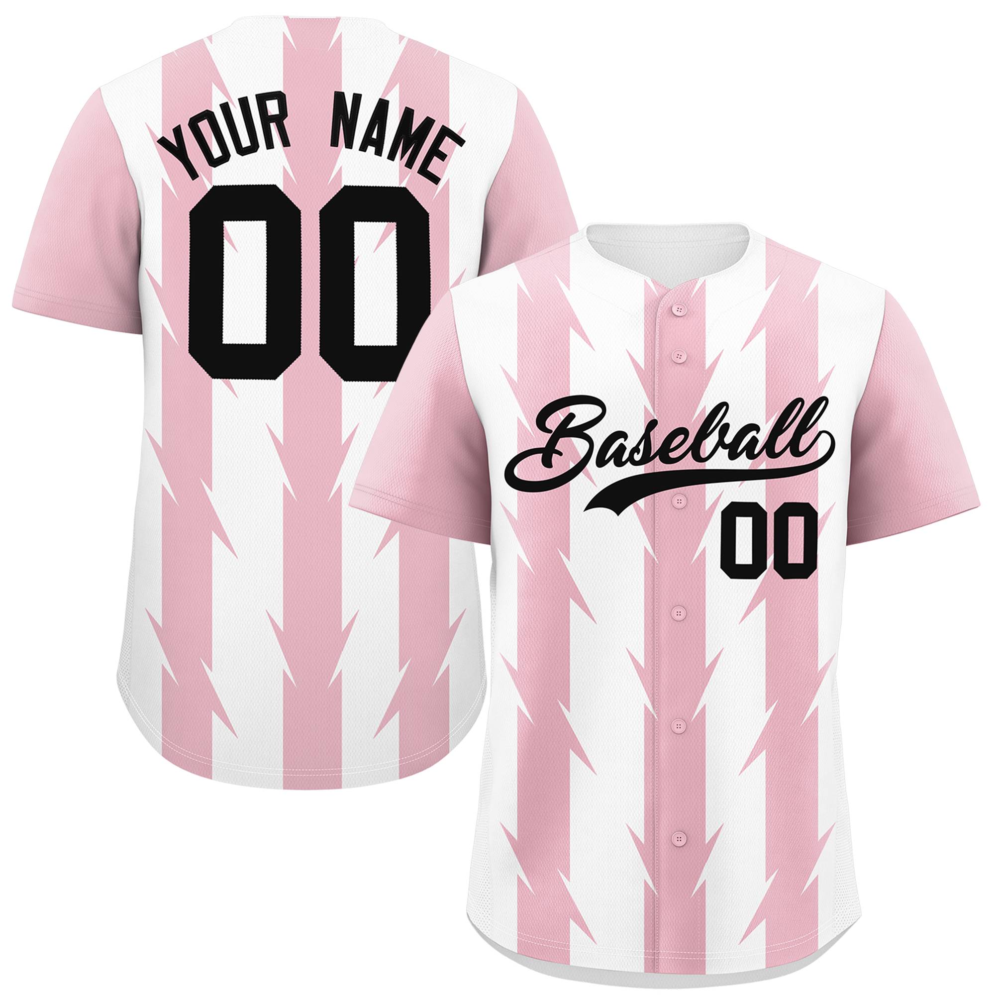 Custom White Light Pink Raglan Sleeves Blade Pattern Authentic Baseball Jersey