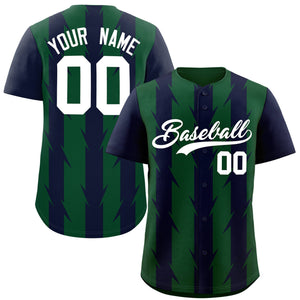 Custom Green Navy Raglan Sleeves Blade Pattern Authentic Baseball Jersey