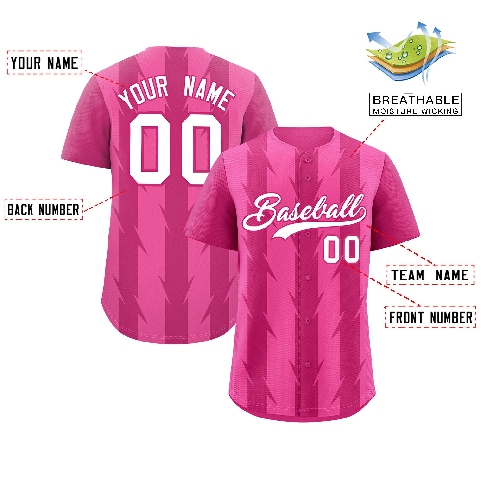 Custom Pink Rose Red Raglan Sleeves Blade Pattern Authentic Baseball Jersey