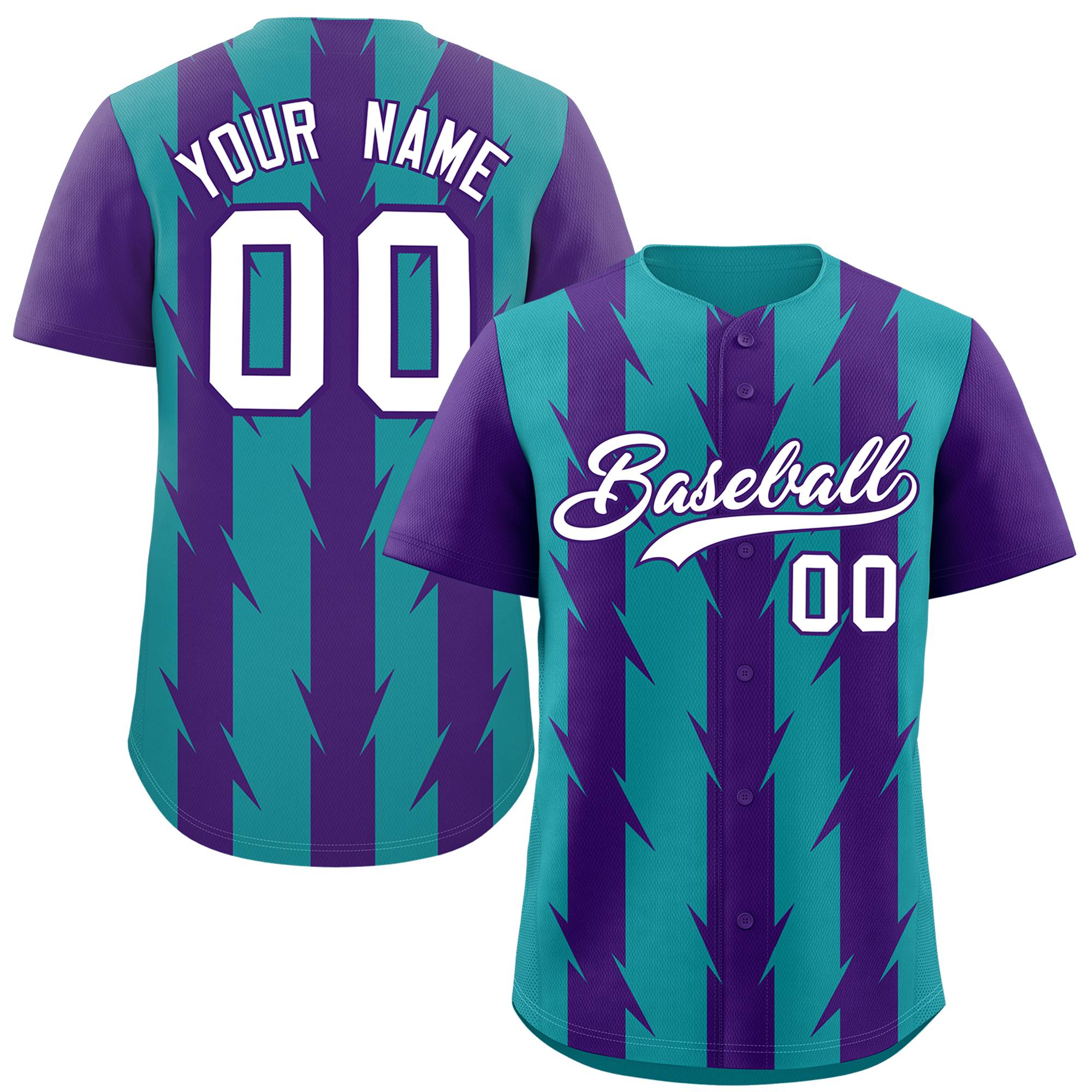 Custom Aqua Purple Raglan Sleeves Blade Pattern Authentic Baseball Jersey