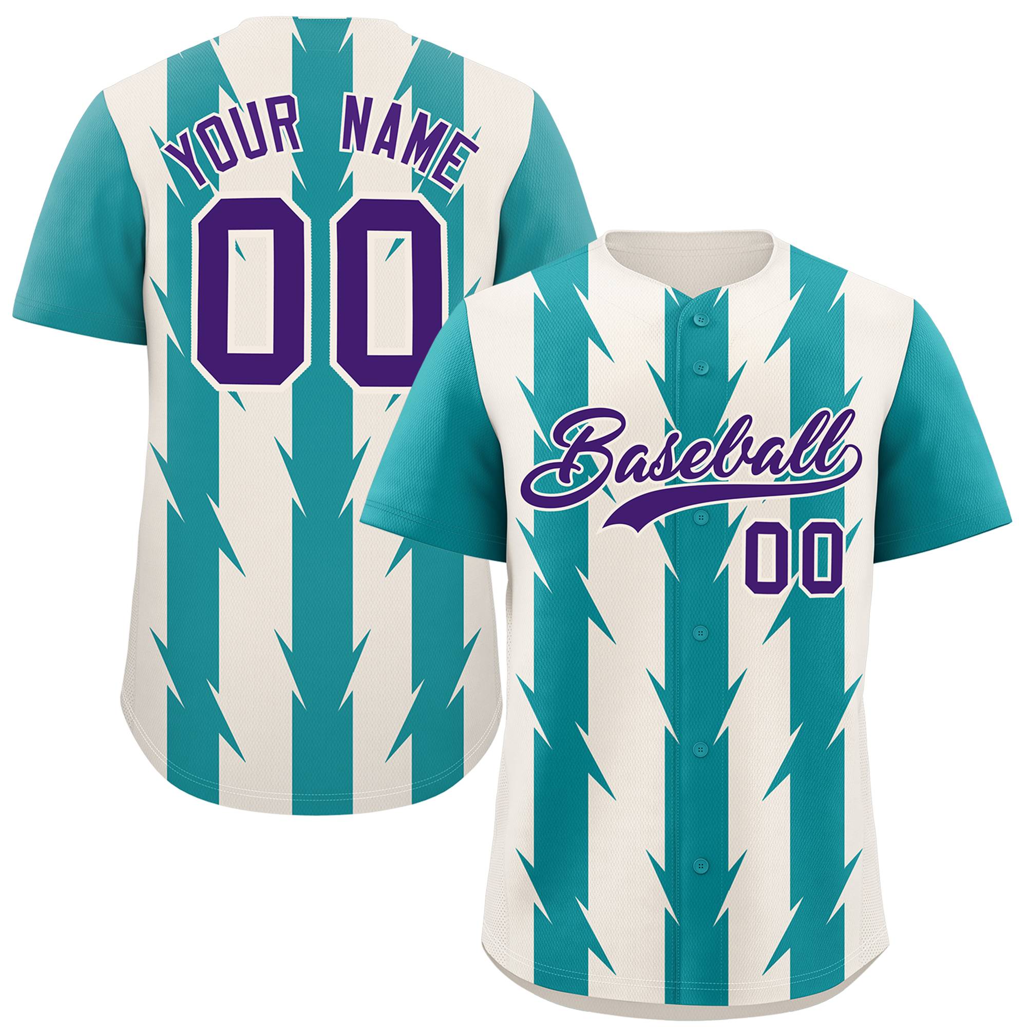 Custom Cream Aqua Raglan Sleeves Blade Pattern Authentic Baseball Jersey