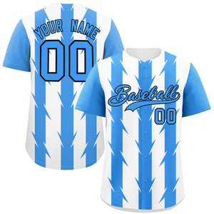 Custom White Powder Blue Raglan Sleeves Blade Pattern Authentic Baseball Jersey