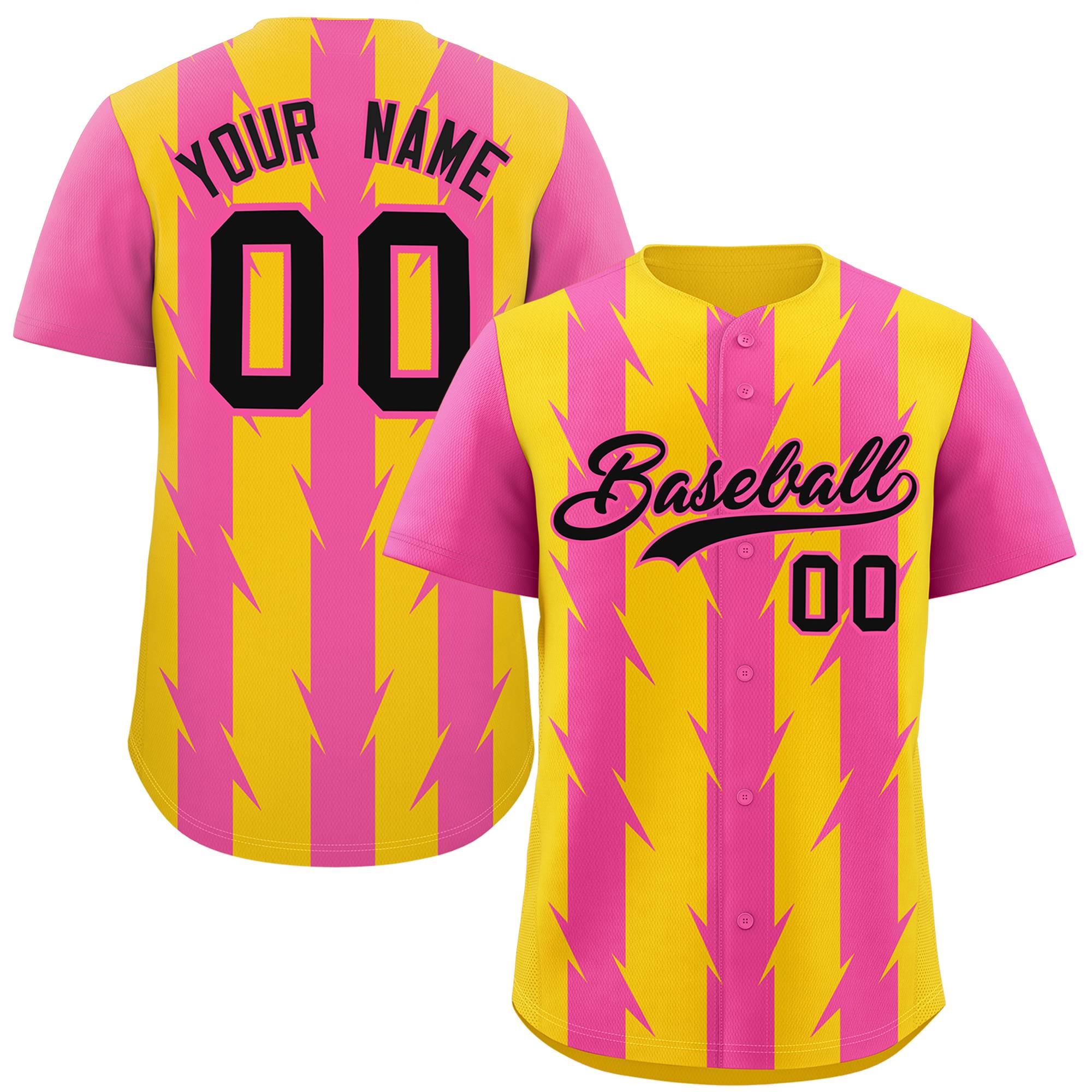 Custom Gold Pink Raglan Sleeves Blade Pattern Authentic Baseball Jersey