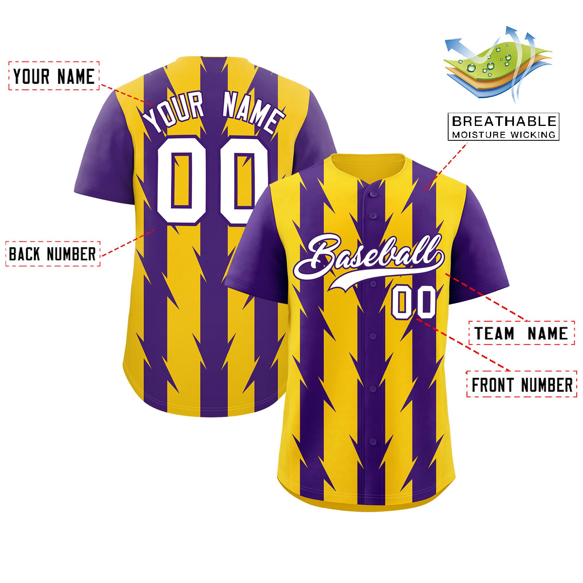 Custom Gold Purple Raglan Sleeves Blade Pattern Authentic Baseball Jersey