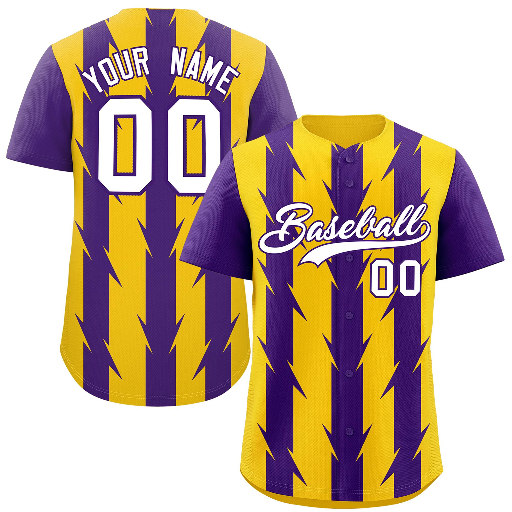 Custom Gold Purple Raglan Sleeves Blade Pattern Authentic Baseball Jersey