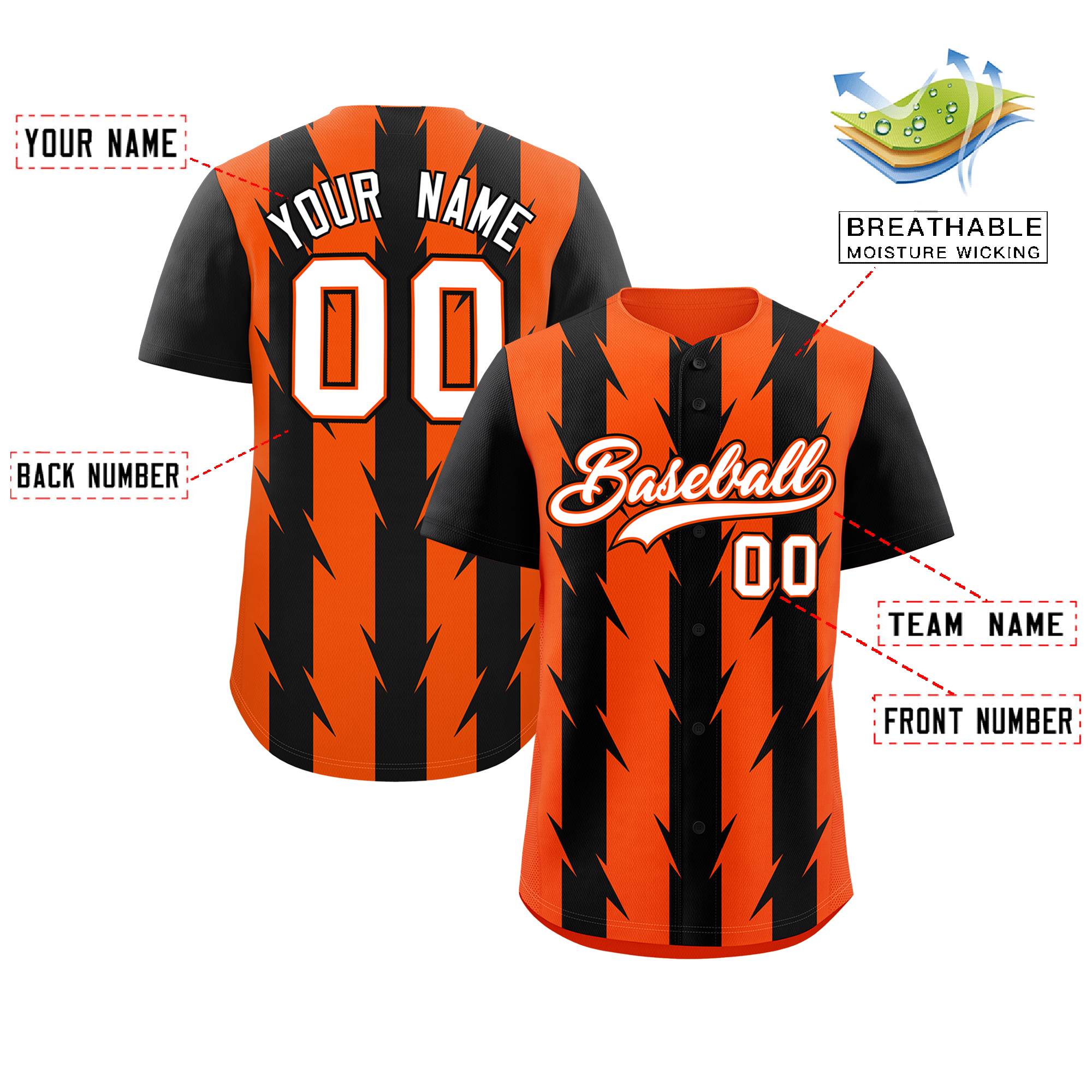 Custom Orange Black Raglan Sleeves Blade Pattern Authentic Baseball Jersey