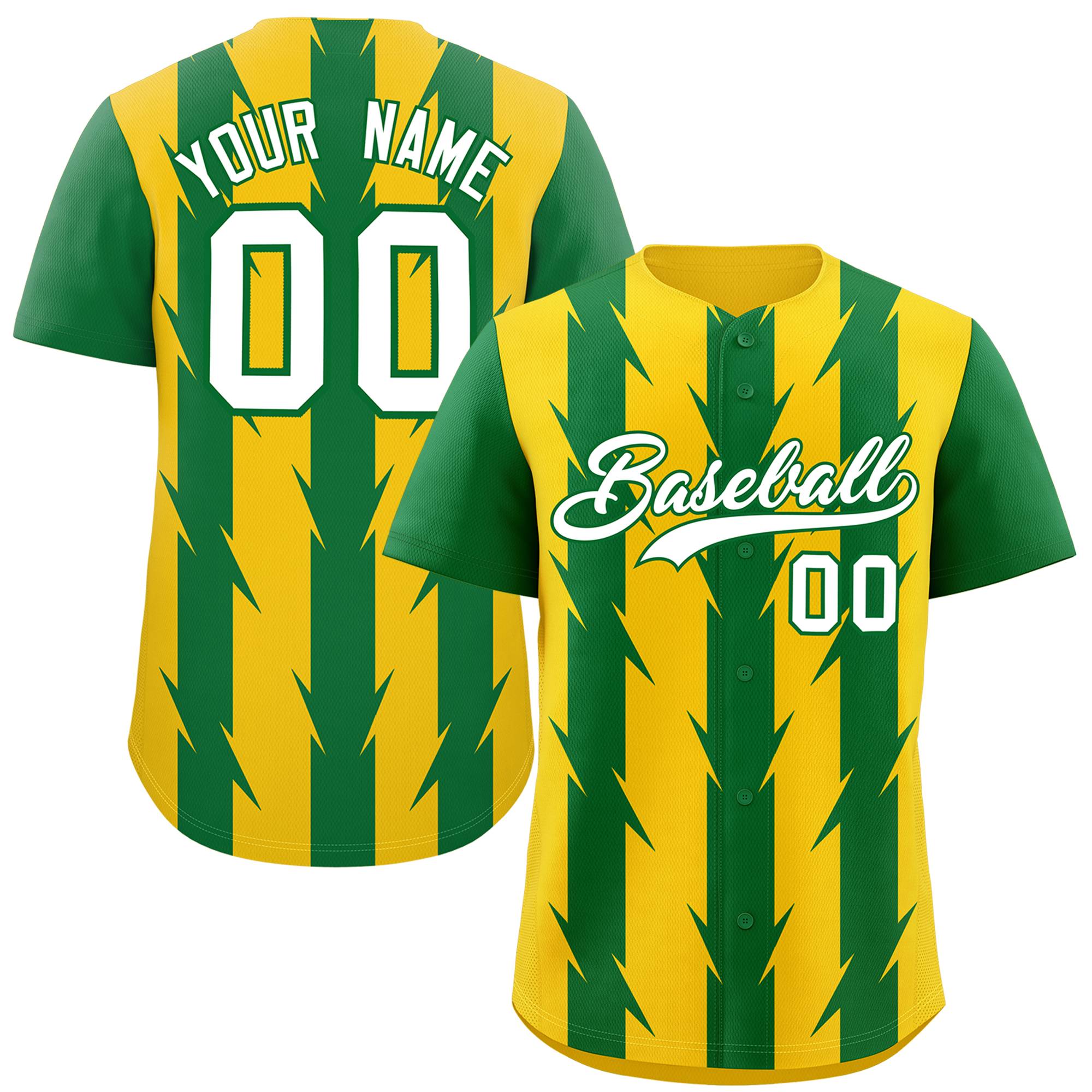 Custom Gold Kelly Green Raglan Sleeves Blade Pattern Authentic Baseball Jersey