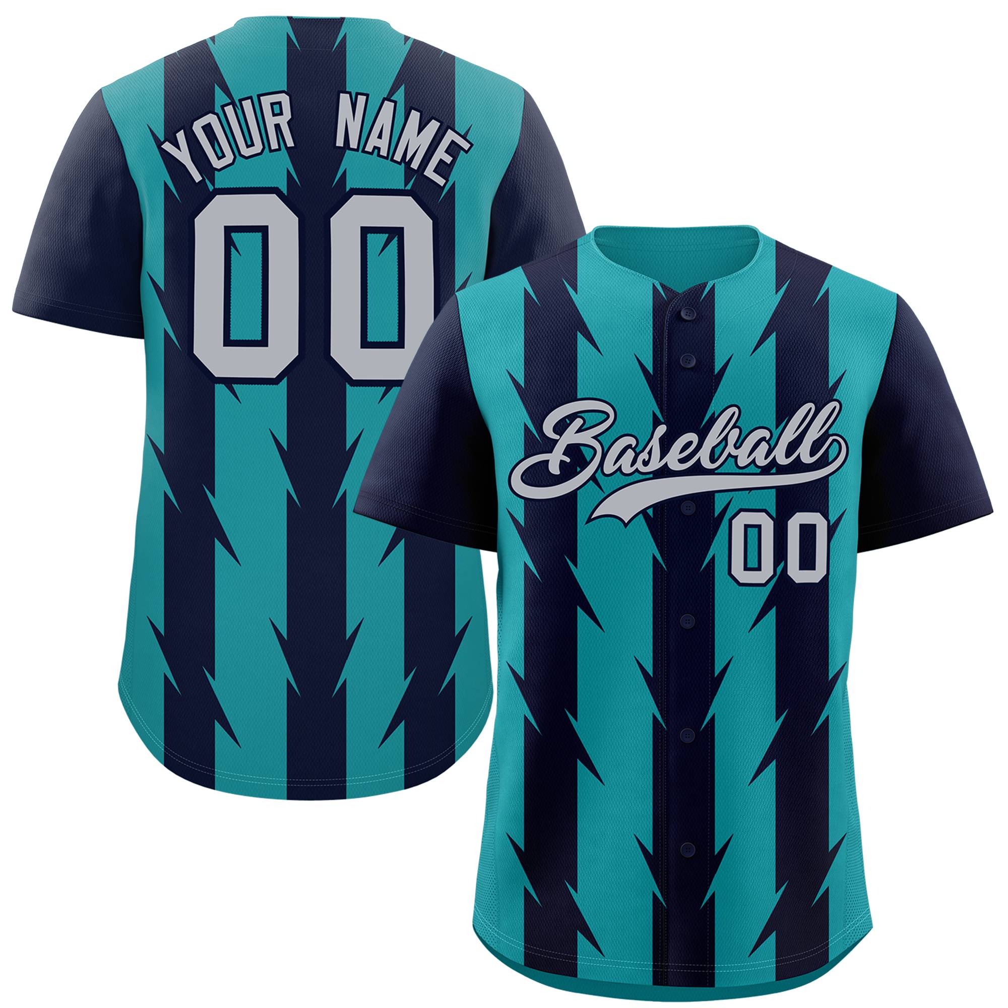 Custom Aqua Navy Raglan Sleeves Blade Pattern Authentic Baseball Jersey