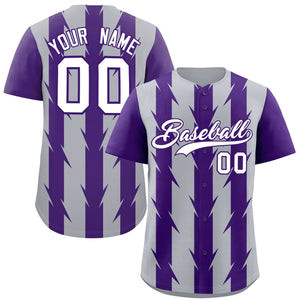 Custom Gray Purple Raglan Sleeves Blade Pattern Authentic Baseball Jersey