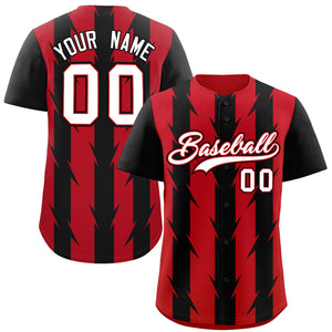 Custom Red Black Raglan Sleeves Blade Pattern Authentic Baseball Jersey