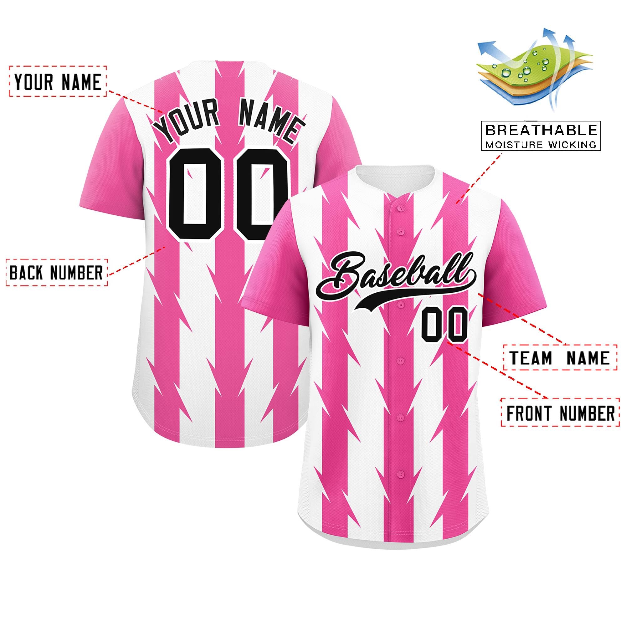 Custom White Pink Raglan Sleeves Blade Pattern Authentic Baseball Jersey