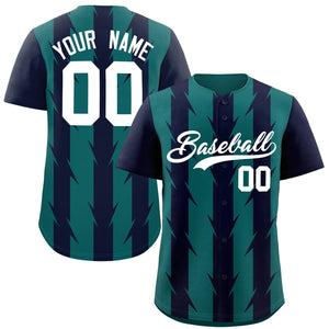 Custom Aqua Navy Raglan Sleeves Blade Pattern Authentic Baseball Jersey