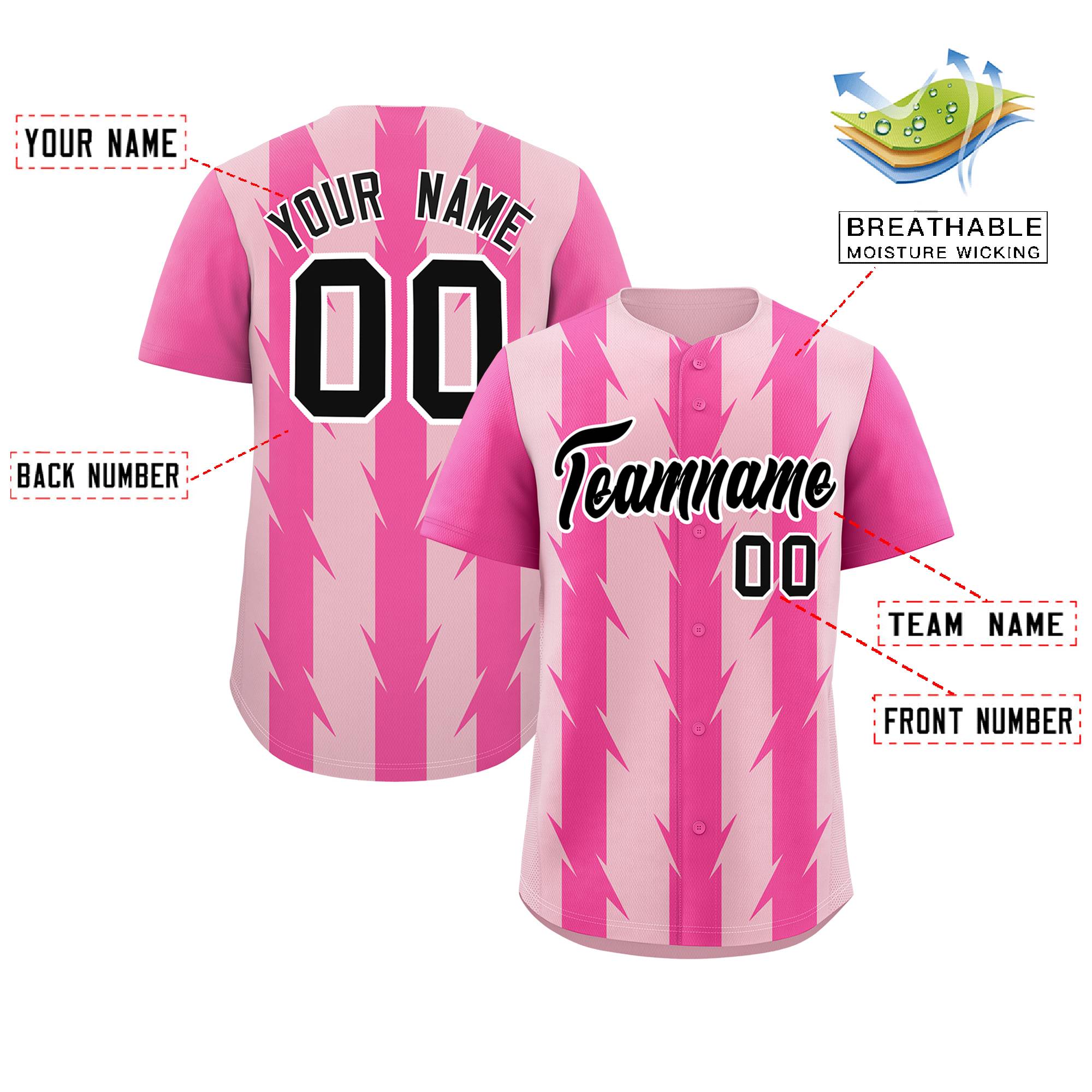 Custom Light Pink Pink Raglan Sleeves Blade Pattern Authentic Baseball Jersey