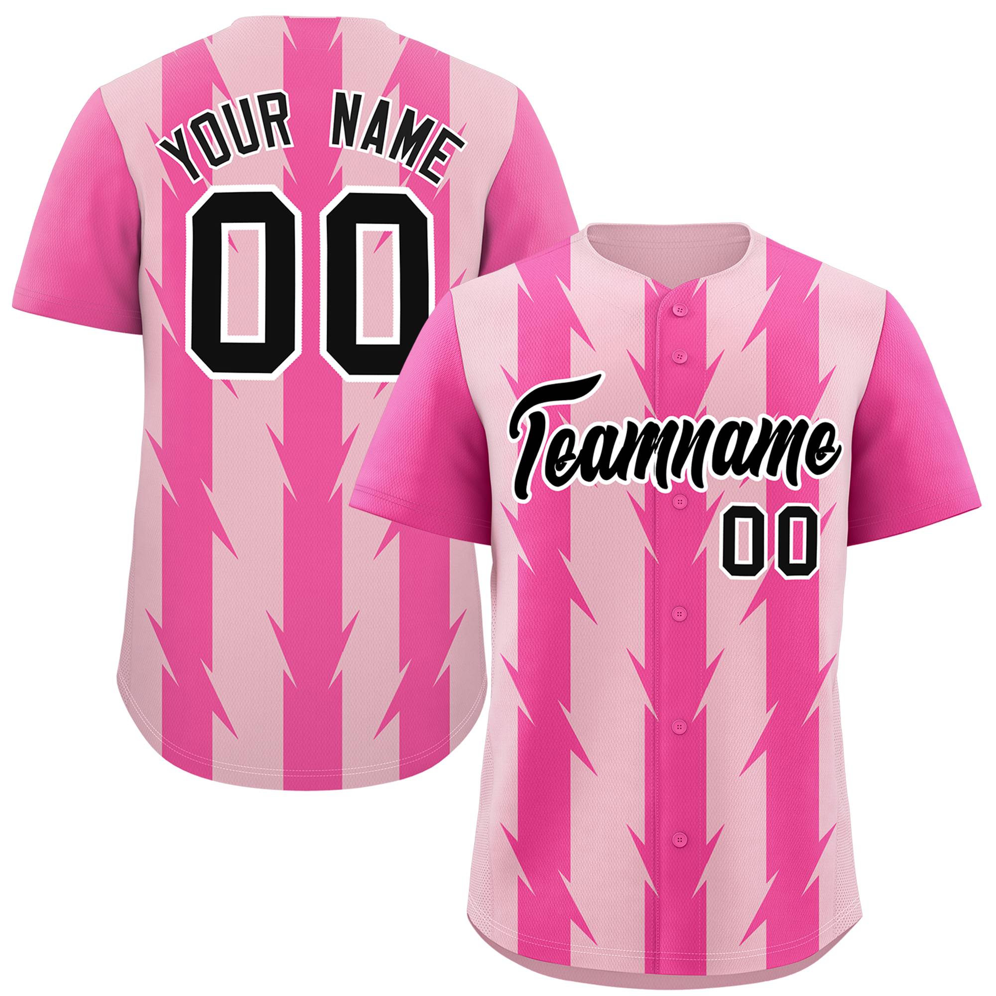 Custom Light Pink Pink Raglan Sleeves Blade Pattern Authentic Baseball Jersey