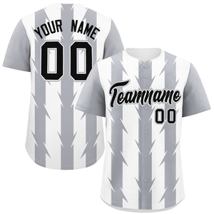 Custom White Gray Raglan Sleeves Blade Pattern Authentic Baseball Jersey