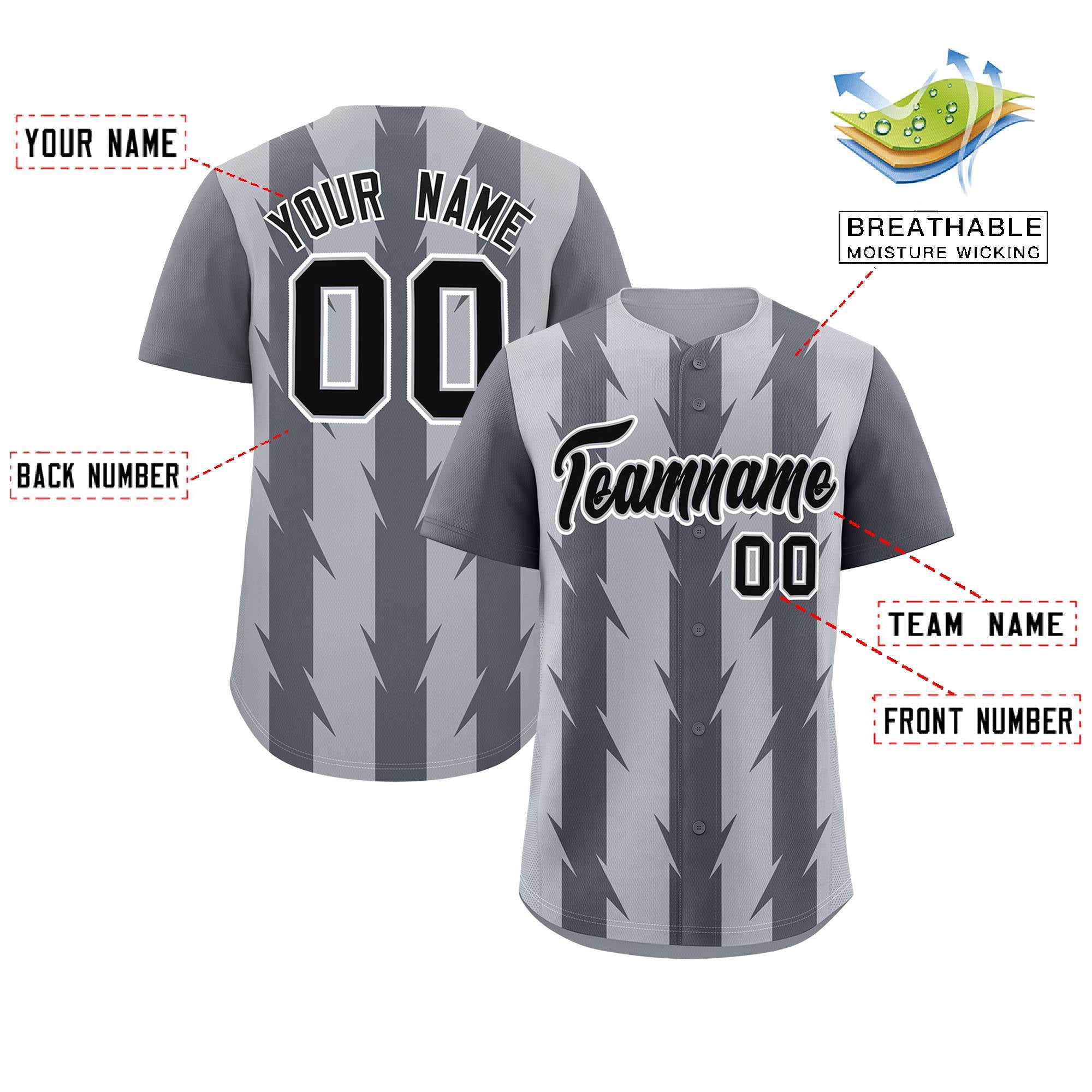 Custom Gray Dark Gray Raglan Sleeves Blade Pattern Authentic Baseball Jersey