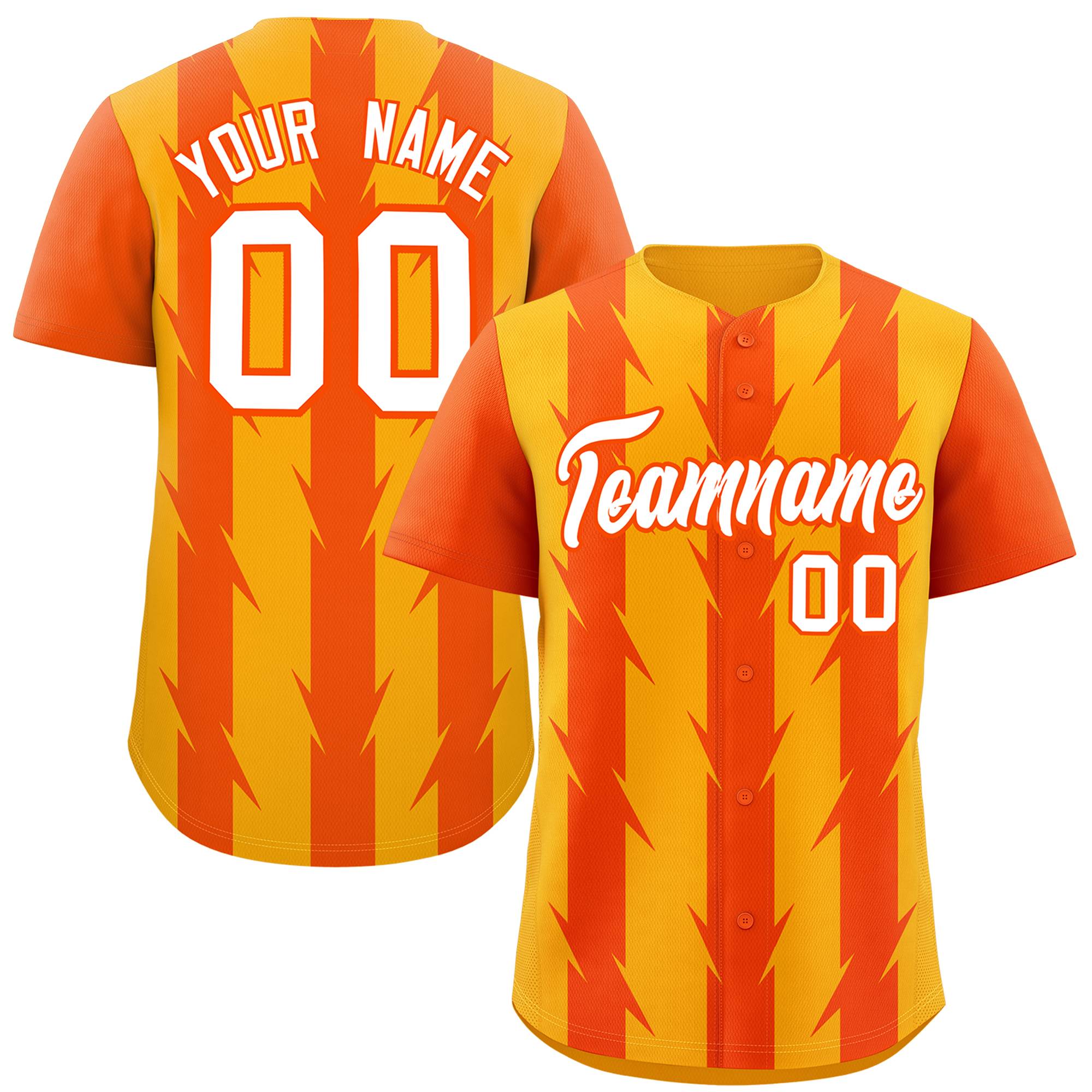 Custom Yellow Orange Raglan Sleeves Blade Pattern Authentic Baseball Jersey