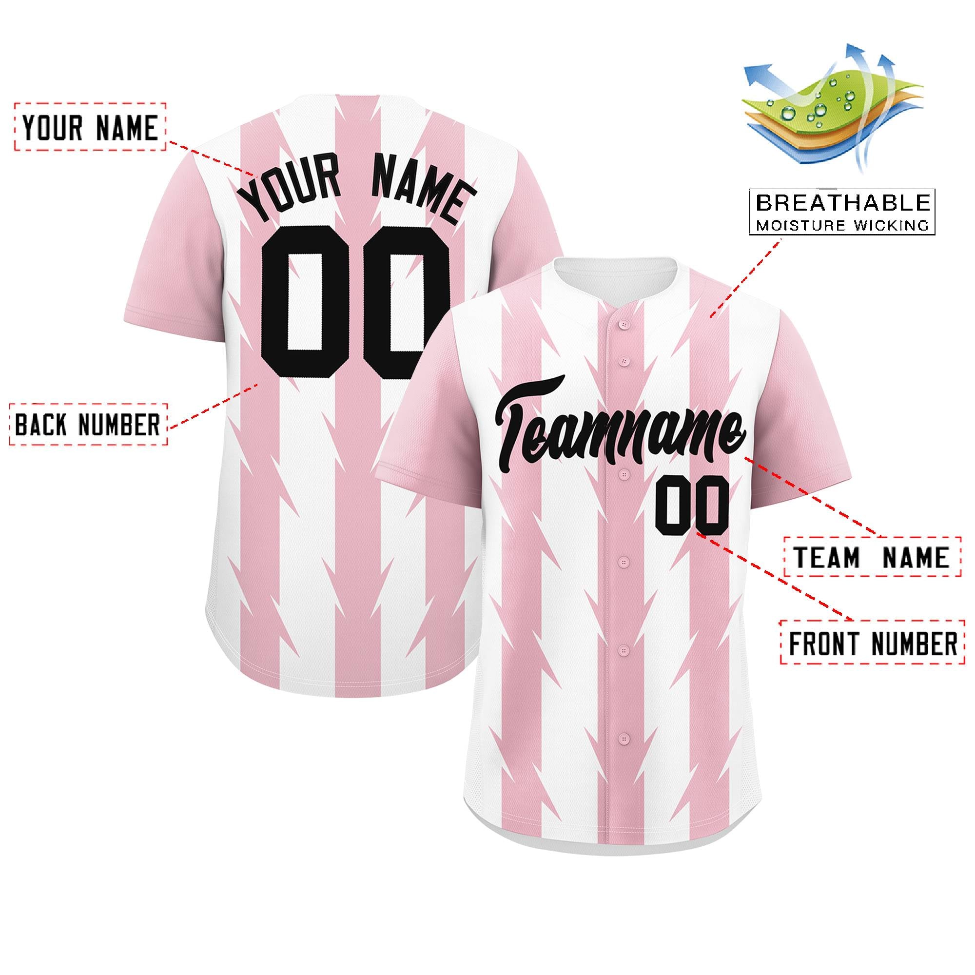 Custom White Light Pink Raglan Sleeves Blade Pattern Authentic Baseball Jersey