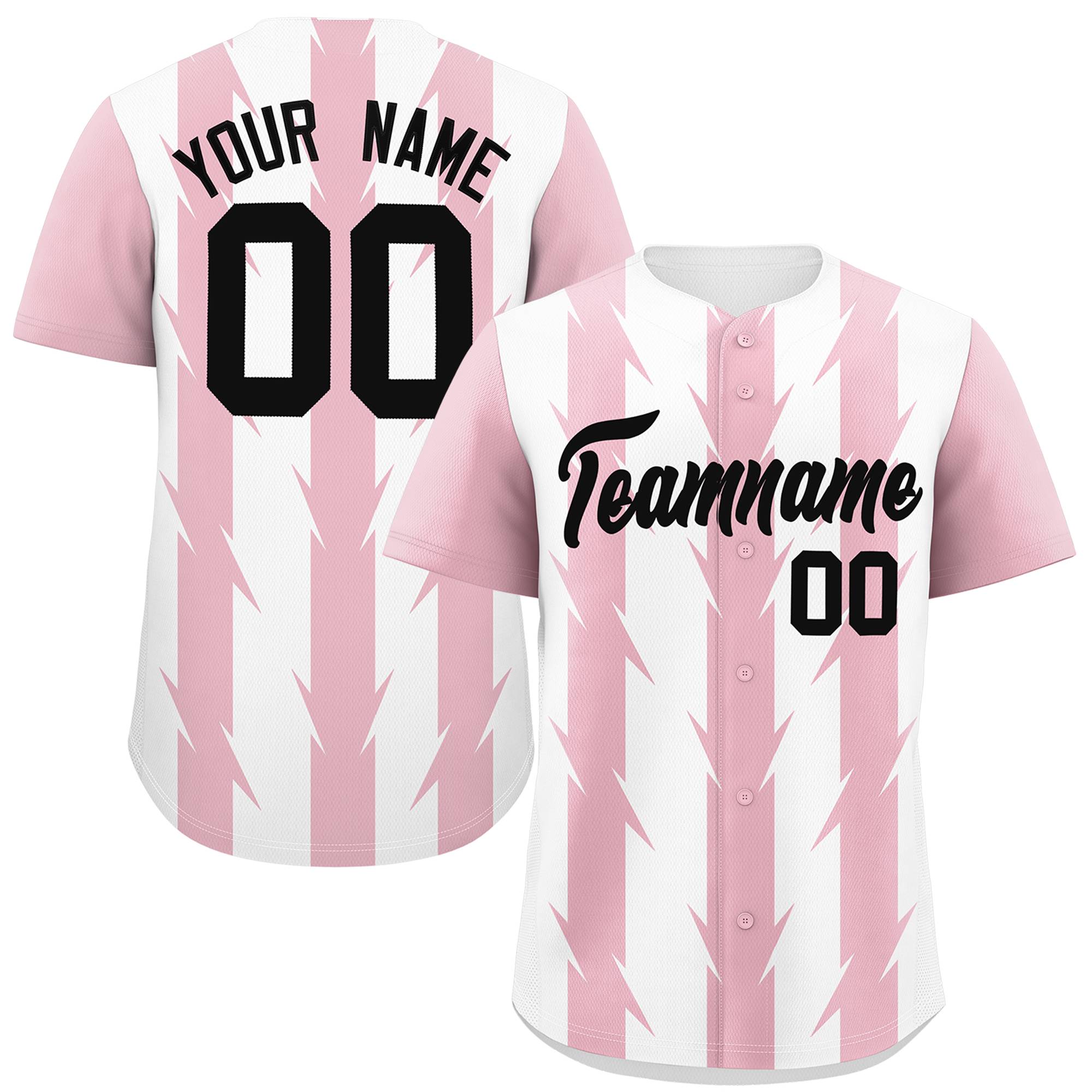 Custom White Light Pink Raglan Sleeves Blade Pattern Authentic Baseball Jersey