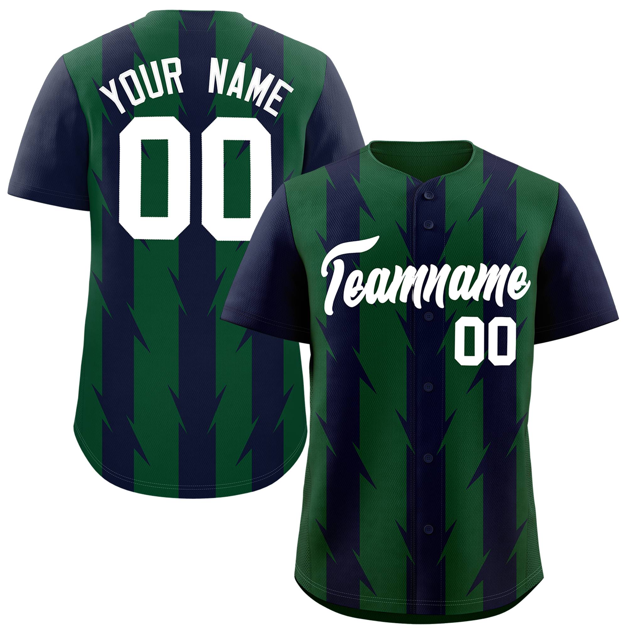 Custom Green Navy Raglan Sleeves Blade Pattern Authentic Baseball Jersey