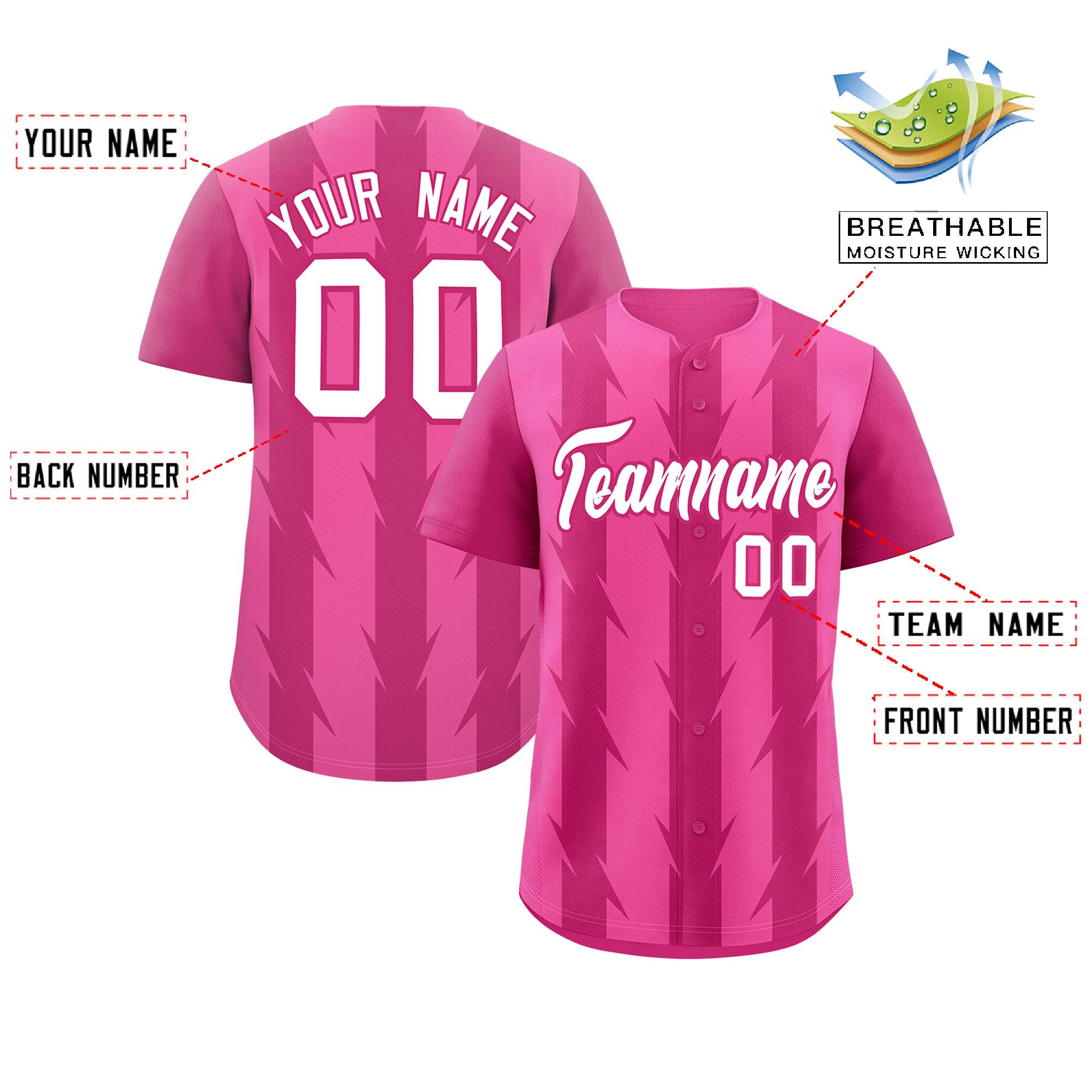 Custom Pink Rose Red Raglan Sleeves Blade Pattern Authentic Baseball Jersey