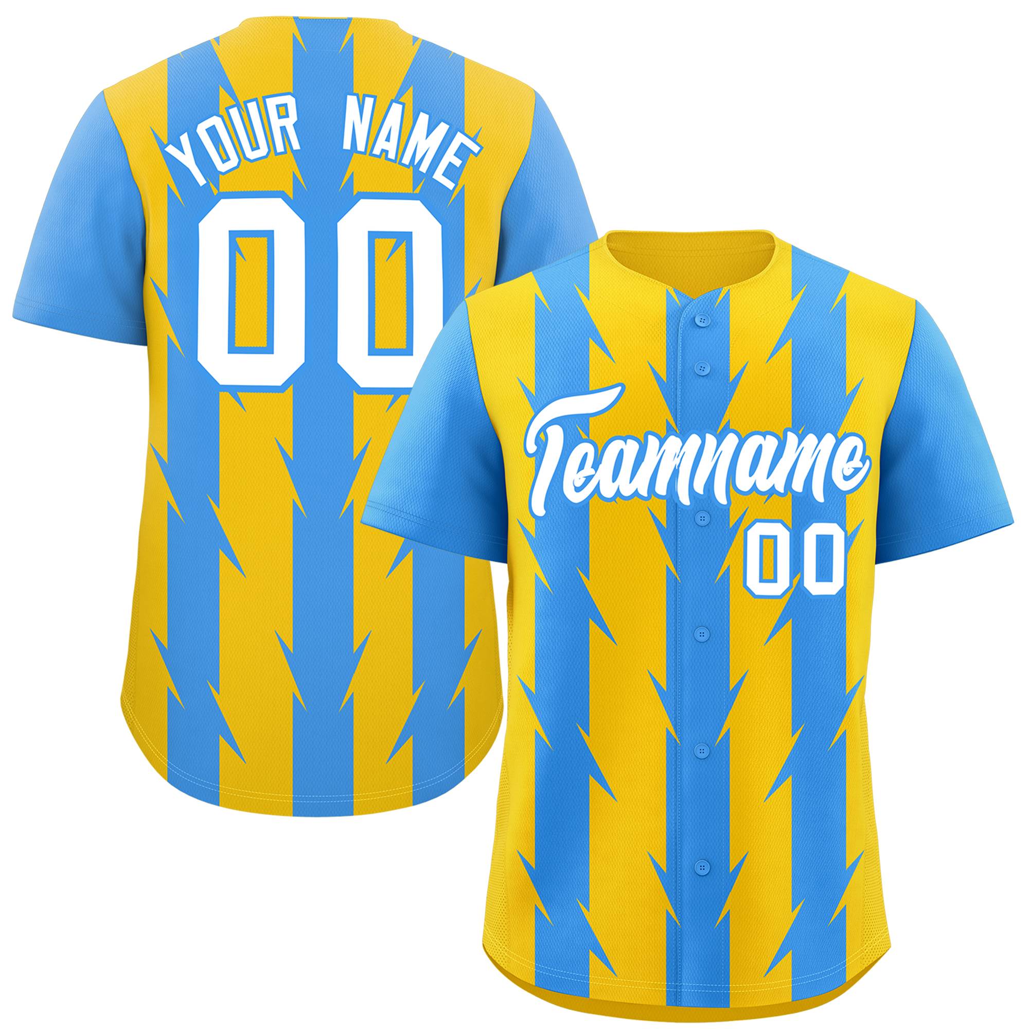 Custom Gold Powder Blue Raglan Sleeves Blade Pattern Authentic Baseball Jersey