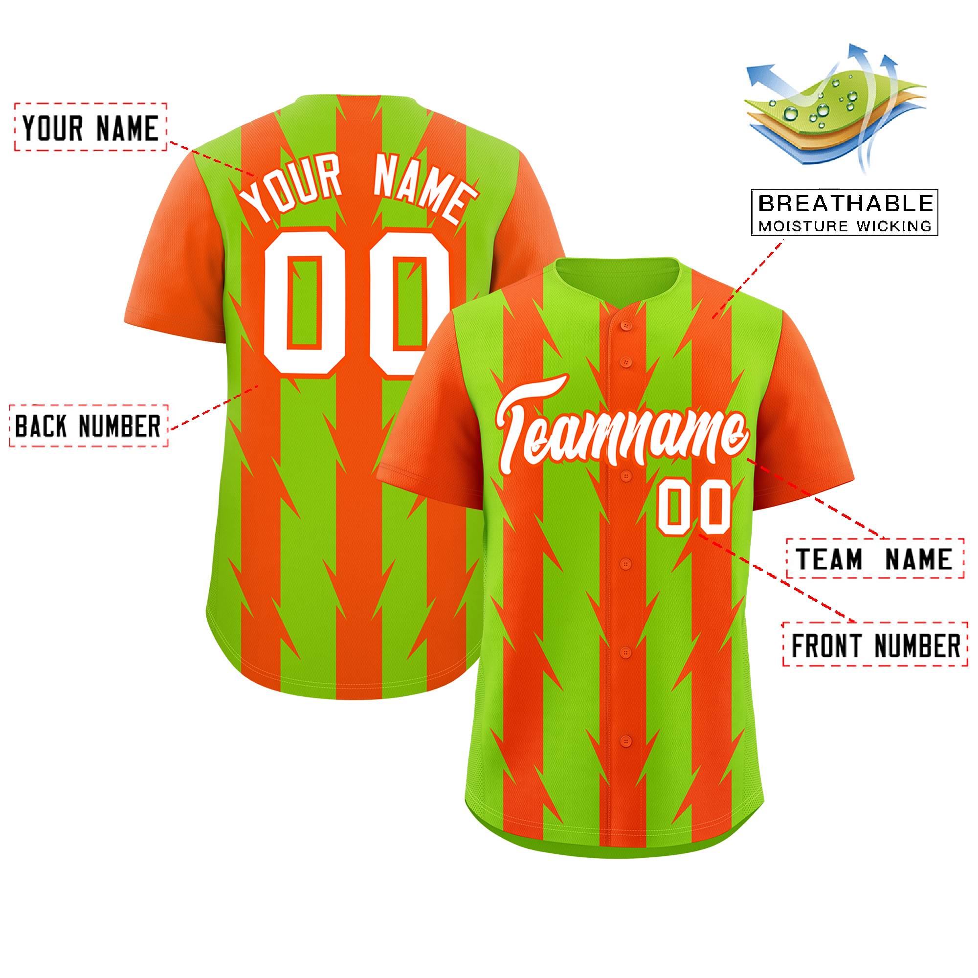 Custom Neon Green Orange Raglan Sleeves Blade Pattern Authentic Baseball Jersey