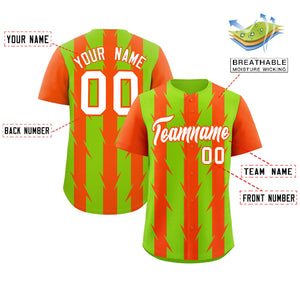 Custom Neon Green Orange Raglan Sleeves Blade Pattern Authentic Baseball Jersey