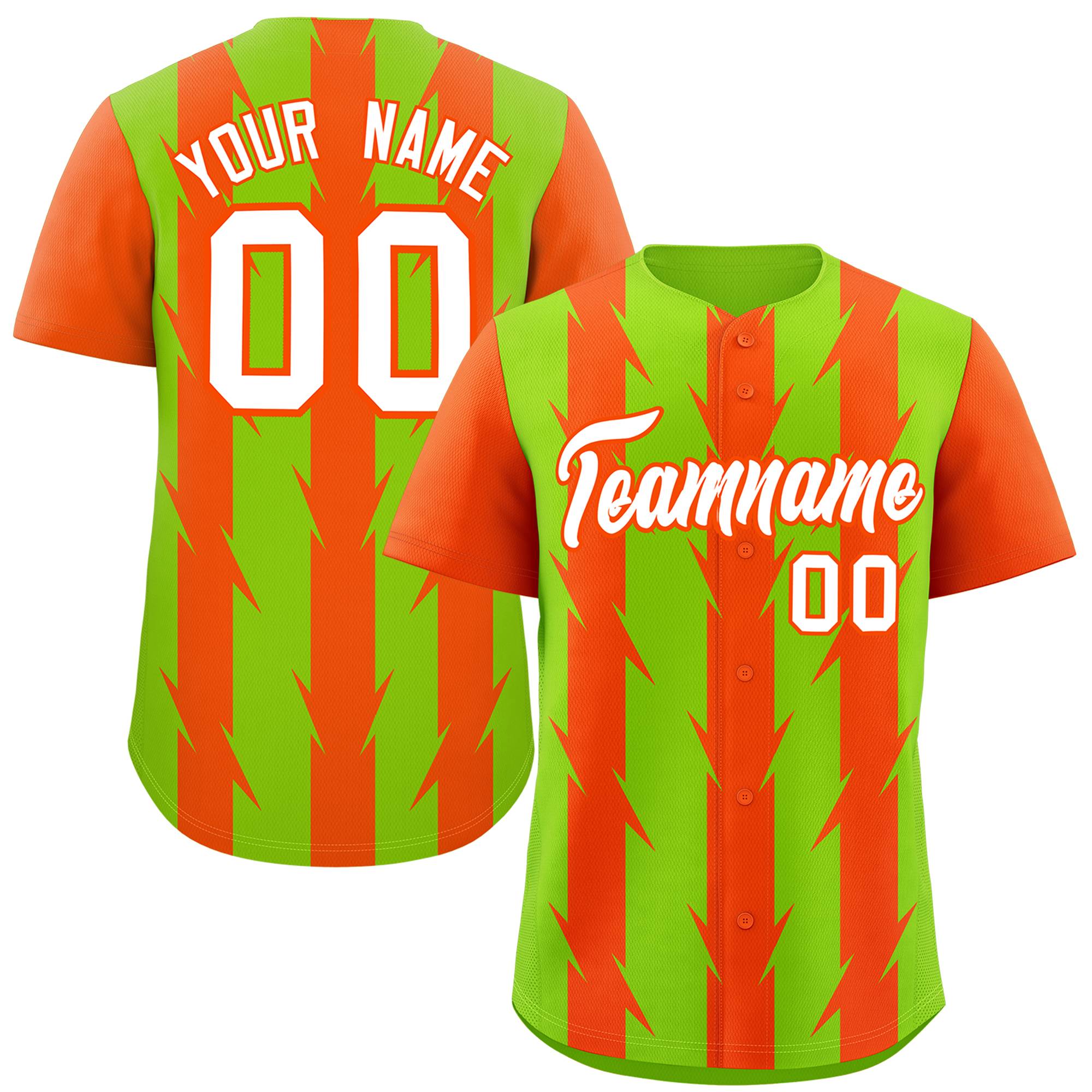 Custom Neon Green Orange Raglan Sleeves Blade Pattern Authentic Baseball Jersey