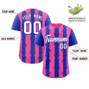 Custom Pink Royal Raglan Sleeves Blade Pattern Authentic Baseball Jersey