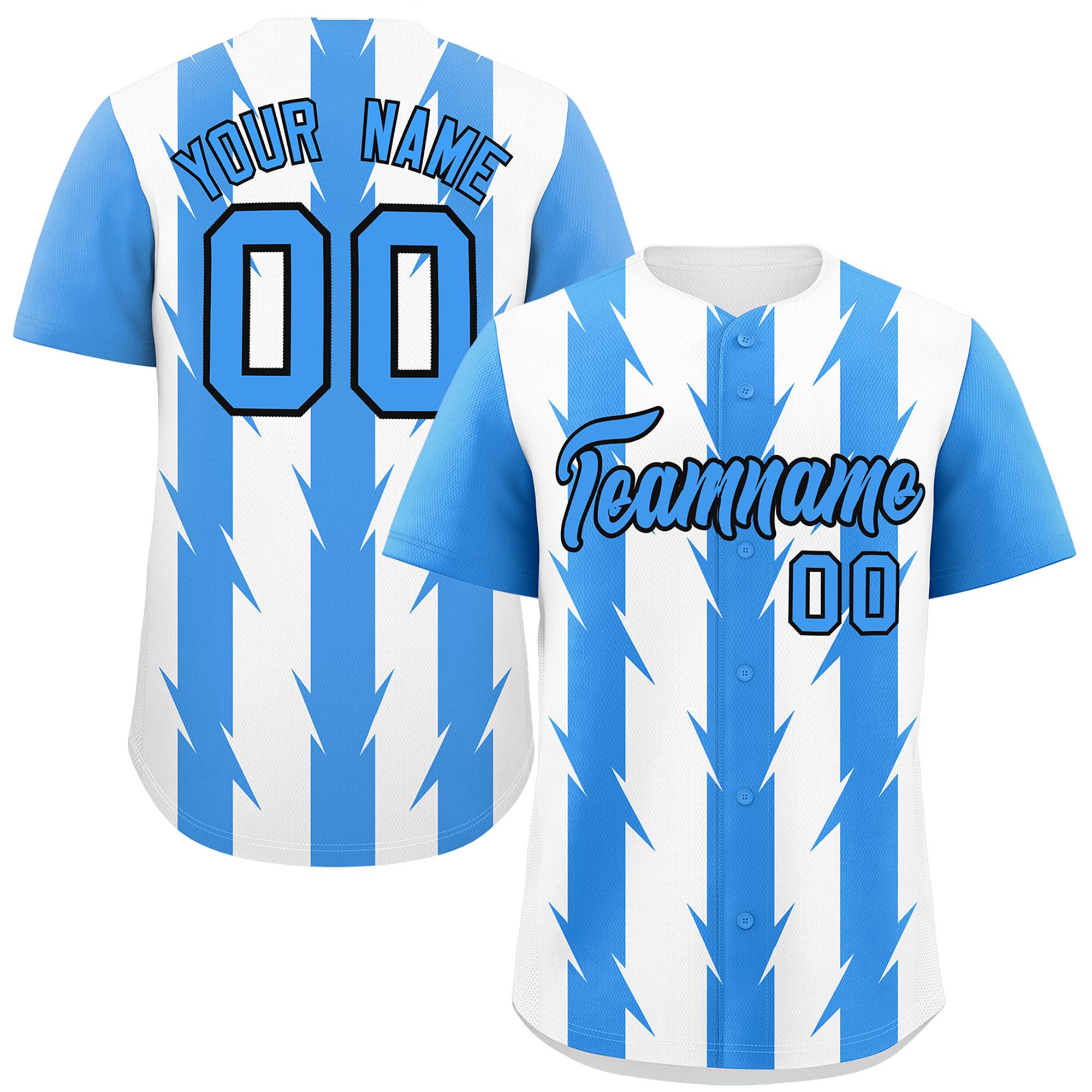 Custom White Powder Blue Raglan Sleeves Blade Pattern Authentic Baseball Jersey